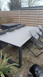 Tuintafel groot volkeramisch blad (schade) en 8 stoelen, Tuin en Terras, Tuintafels, Ophalen, Gebruikt, Rechthoekig, Aluminium