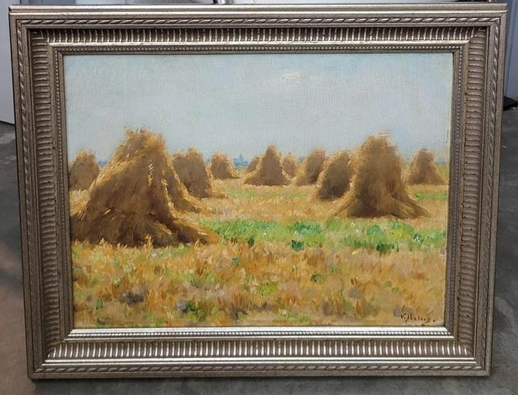 Victor ABELOOS, oogstlandschap, Antiek en Kunst, Kunst | Schilderijen | Klassiek, Ophalen of Verzenden