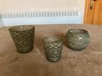 3 groene theelichthouders, Moins de 25 cm, Enlèvement ou Envoi, Comme neuf, Vert