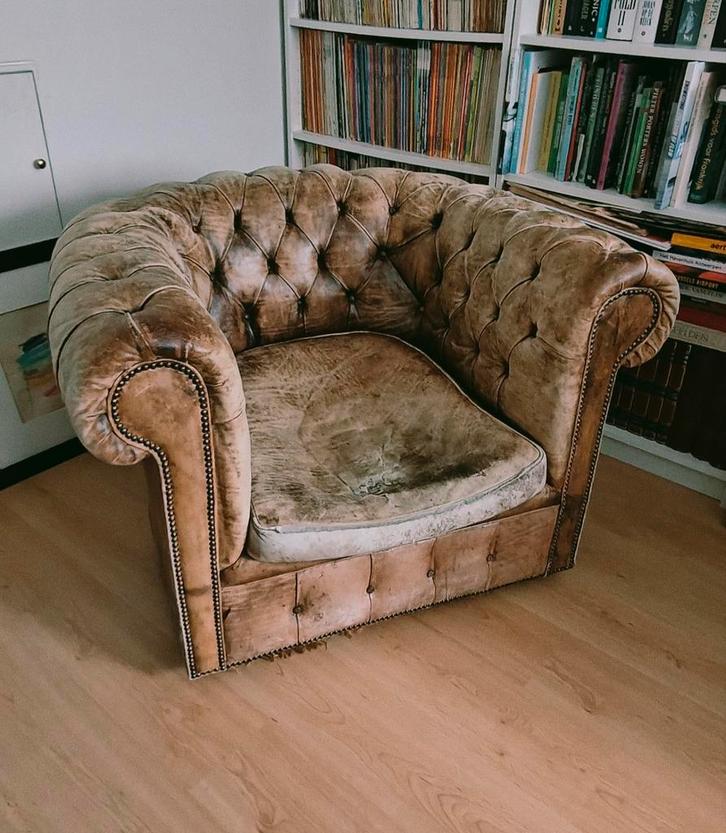 originele Chesterfield, Huis en Inrichting, Zetels | Zetels en Chaises Longues, Gebruikt, Minder dan 150 cm, 75 tot 100 cm, Leer