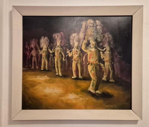 “Procession des Gilles” Huile sur isorel 1979 encadré, Antiek en Kunst, Kunst | Schilderijen | Klassiek, Ophalen