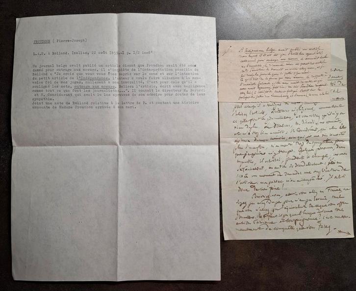 RARE !!! Lettre de pierre-Joseph PROUDHON !!, Postzegels en Munten, Brieven en Enveloppen | België, Brief, Ophalen of Verzenden
