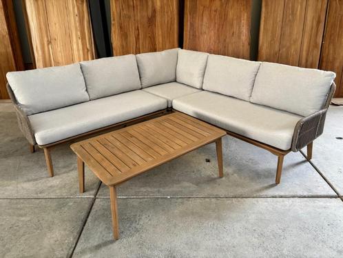 Loungehoek Enola light teaklook rope taupe, Tuin en Terras, Tuinsets en Loungesets, Nieuw, Loungeset, Hardhout, 5 zitplaatsen