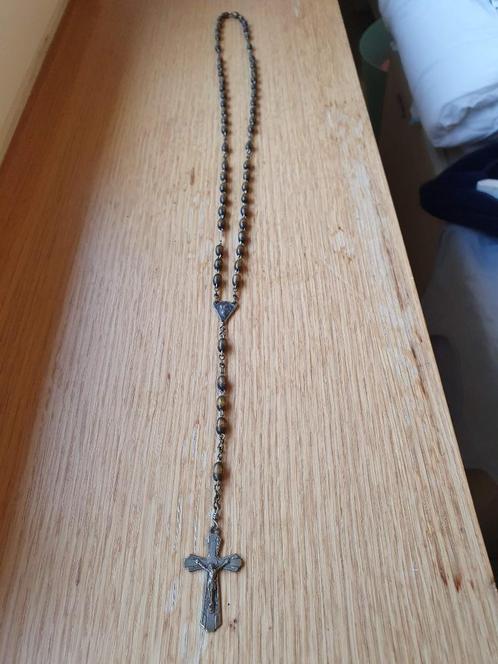 Oude paternoster rozenkrans in hout en metaal bruin schakeer, Antiek en Kunst, Antiek | Religieuze voorwerpen, Ophalen of Verzenden