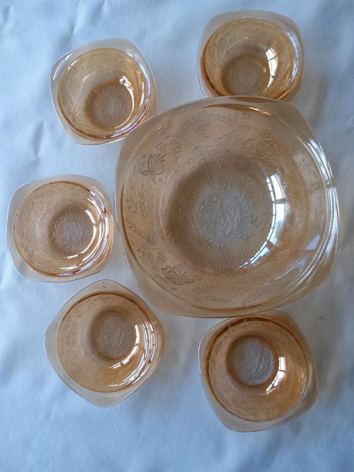 VINTAGE SCHAAL EN BOWLS in JEANETTE GLAS FLORAGOLD LOUISA, Antiek en Kunst, Curiosa en Brocante, Ophalen of Verzenden