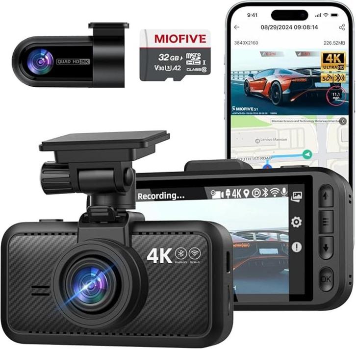 NIEUWE dashcam voor en achter 4K+2.5K microSD 32GB WIFI5G GP, Audio, Tv en Foto, Videobewaking, Nieuw, Ophalen