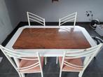 Witte keukentafel met graniet en 4 stoelen, Ophalen, Gebruikt, Overige materialen, 100 tot 150 cm