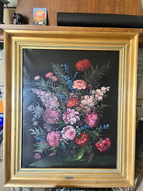 Schilderij - Kleurrijk Bloemboeket (gesigneerd R. Delbeke), Antiek en Kunst, Kunst | Schilderijen | Klassiek, Ophalen