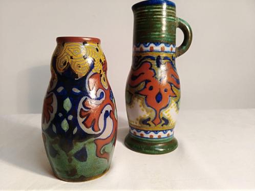 2 kleine vazen Beek Holland en Westland Gouda. Ca. 1950, Antiquités & Art, Antiquités | Céramique & Poterie, Enlèvement ou Envoi