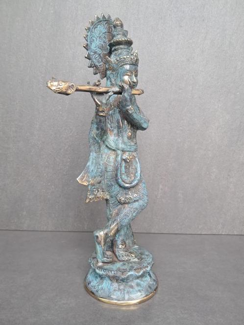 Bronzen beeld van Lord Krishna die fluit speelt/India/, Huis en Inrichting, Woonaccessoires | Boeddhabeelden, Nieuw, Ophalen of Verzenden