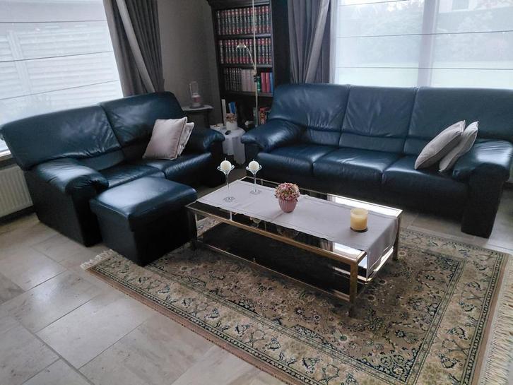 Lederen salon (twee zetels, bankje & salontafel), Huis en Inrichting, Zetels | Complete zithoeken, Zo goed als nieuw, Ophalen