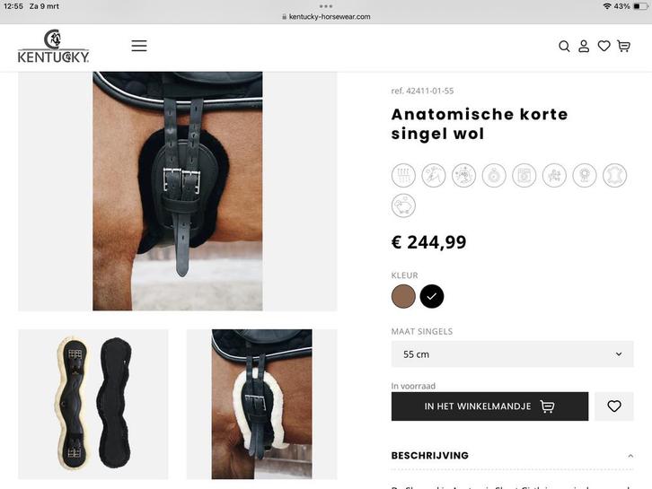 Dressuursingel, Kentucky, 55 cm, Dieren en Toebehoren, Paarden en Pony's | Zadels, Zo goed als nieuw, Dressuur, Ophalen of Verzenden