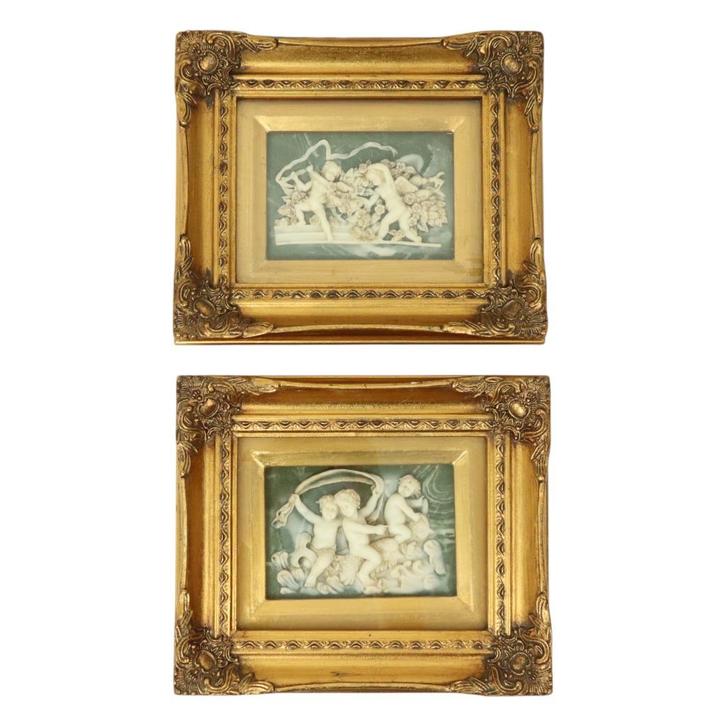 Set van 2 Ingelijste Plaquettes Albast Biggs and Sons London, Antiek en Kunst, Kunst | Beelden en Houtsnijwerken, Ophalen of Verzenden