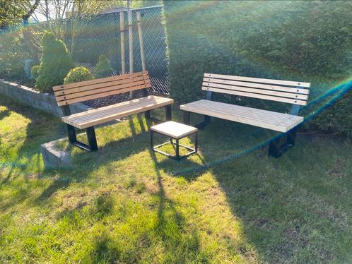 Loungeset op stalen poten, Tuin en Terras, Tuinsets en Loungesets, Zo goed als nieuw, Loungeset, Hout, 4 zitplaatsen, Bank, Ophalen