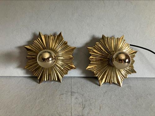 Vintage set bronzen sunburst wandlampen uit Italië jaren 50, Huis en Inrichting, Lampen | Wandlampen, Gebruikt, Ophalen of Verzenden