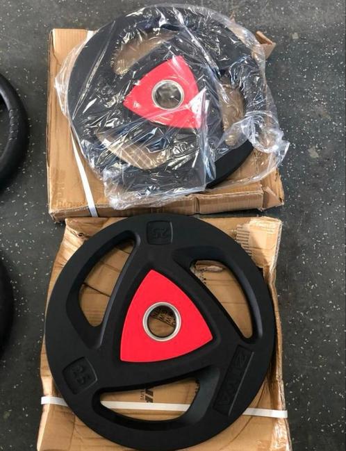 Nieuwe 10 x 25 kg Ziva PU Olympische Halterschijven, Sport en Fitness, Fitnessmaterialen, Gebruikt, Halterschijven, Armen, Benen