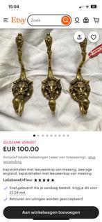 3 Kapstokhaken met leeuwenkop van messing, Antiek en Kunst, Ophalen