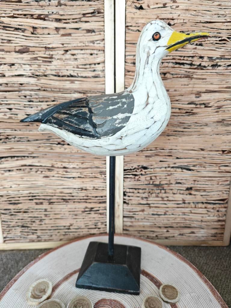Oiseau Mouette en Bois sur Pied Tige, Collections, Collections Animaux, Neuf, Statue ou Figurine, Oiseaux, Enlèvement ou Envoi