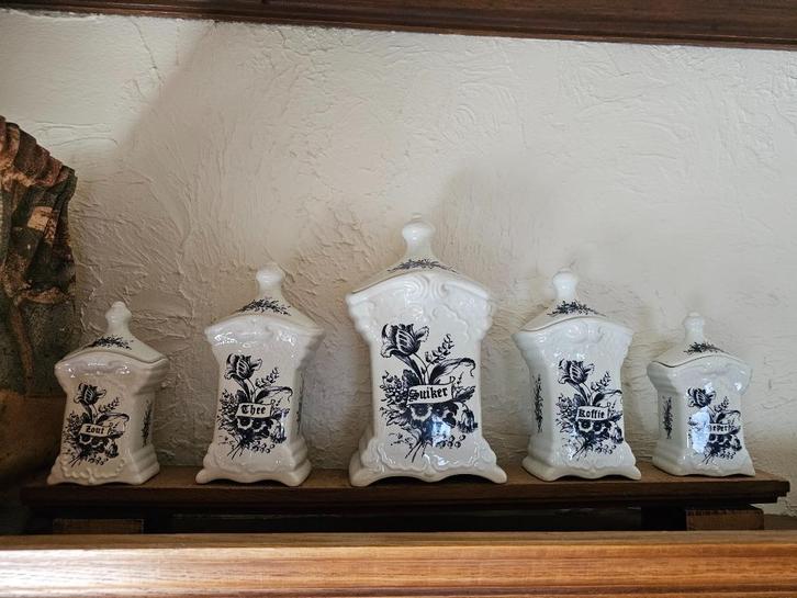 5 Delfts Blauwe voorraadpotten, Antiek en Kunst, Antiek | Keramiek en Aardewerk, Ophalen