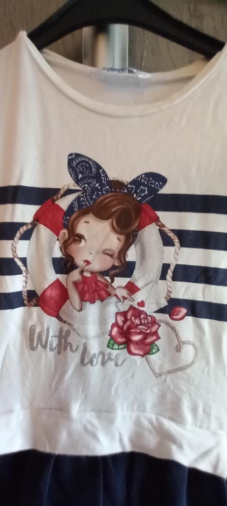 witte en donkerblauwe jurk met meisje mayoral maat 116, Kinderen en Baby's, Kinderkleding | Maat 116, Zo goed als nieuw, Meisje