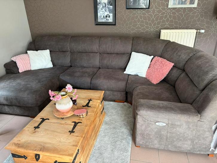 Hoeksalon met relax, Maison & Meubles, Canapés | Salons, Comme neuf, Banc d'angle, Quatre personnes ou plus, Cuir, Tissus, Enlèvement