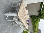Bristol tuinset wit alu met teakblad met 8 stoelen, Jardin & Terrasse, Comme neuf, Chaise, Enlèvement, 6 places
