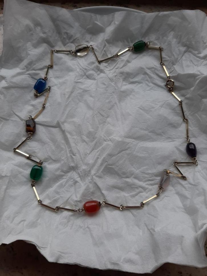 GOUDEN HALSKETTING MET NATUURSTENEN, Handtassen en Accessoires, Kettingen, Gebruikt, Overige materialen, Goud, Ophalen