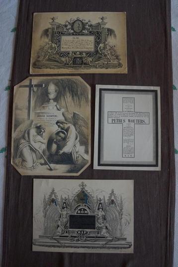 4 prachtige rouwkaarten, overlijdensjaren 1841 t/m 1854. beschikbaar voor biedingen