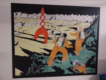 Exclusief zeer groot olieverfschilderij van Tin Tin : “manne beschikbaar voor biedingen