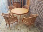 Tafel en stoelen voor terrastuin of veranda in rotan en o, Tuin en Terras, Tuinsets en Loungesets, Tuinset, Eettafel, 4 zitplaatsen