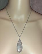 Ketting edelsteen hanger grote grijsbruine jaspis druppel, Handtassen en Accessoires, Kettingen, Verzenden, Nieuw, Steen of Mineraal