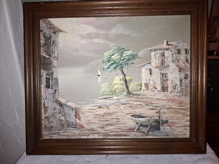 oude schilderij op doek, jaren 1960-70, Antiek en Kunst, Curiosa en Brocante, Ophalen of Verzenden