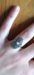 Antieke Art Deco witgouden ring, parel en steentjes, Ophalen of Verzenden, Goud, Ring