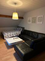 Zwarte leren zetel, Huis en Inrichting, Ophalen, Gebruikt, Hoekbank, Leer