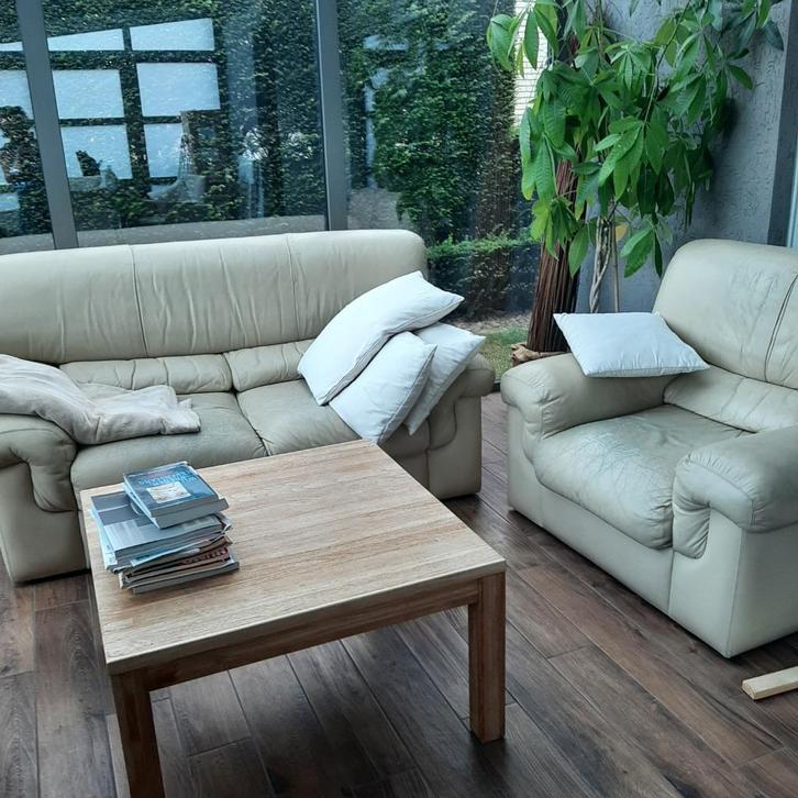 GRATIS LEDEREN SALON IN ANILINELEDER af te halen vanaf 2 okt, Huis en Inrichting, Zetels | Complete zithoeken, Gebruikt, Leer