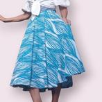 Swingrok cirkelrok blauw wit grafisch recycled mt 36 tm 44, Maat 38/40 (M), Blauw, Nieuw, Rok The Party!