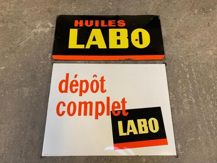 emaille reclamebord huiles labo, Verzamelen, Merken en Reclamevoorwerpen, Gebruikt, Reclamebord, Ophalen