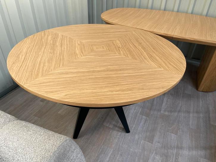 Uitschuifbare ronde eettafel naturel eik, Huis en Inrichting, Tafels | Salontafels, Nieuw, Rond, Eikenhout, Ophalen