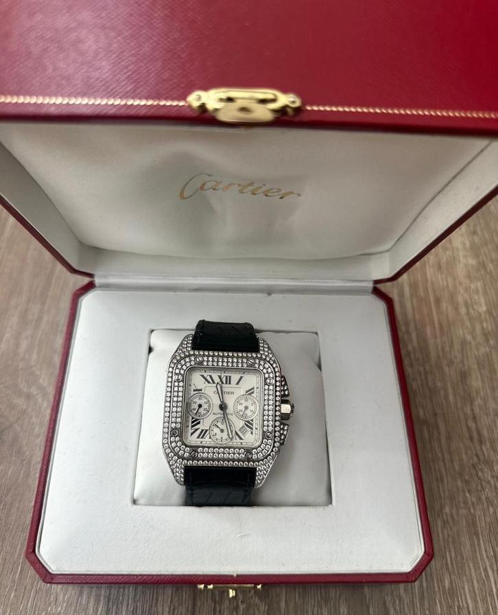 Cartier Santos 100, Handtassen en Accessoires, Sporthorloges, Zo goed als nieuw, Conditie, Ophalen of Verzenden