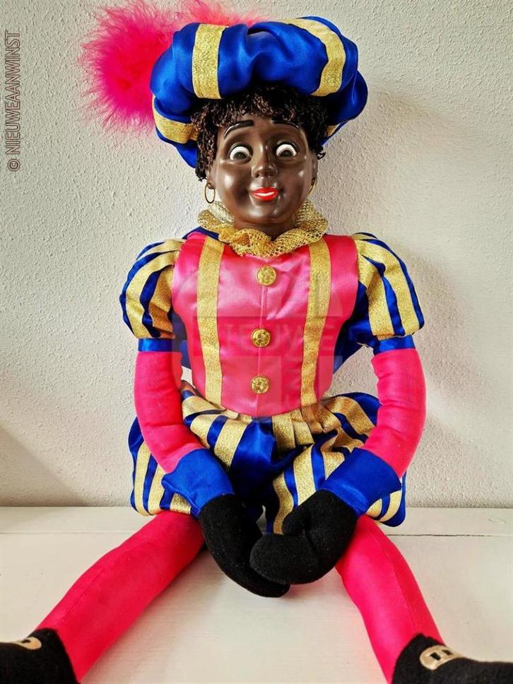 Authentieke V&D etalage zwarte Piet pop - 75cm, roze/blauw, Diversen, Sinterklaas, Verzenden