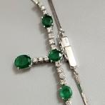 Smaragd & Diamanten Collier 18 karaat witgoud, Comme neuf, Or, Enlèvement, Avec pierre précieuse