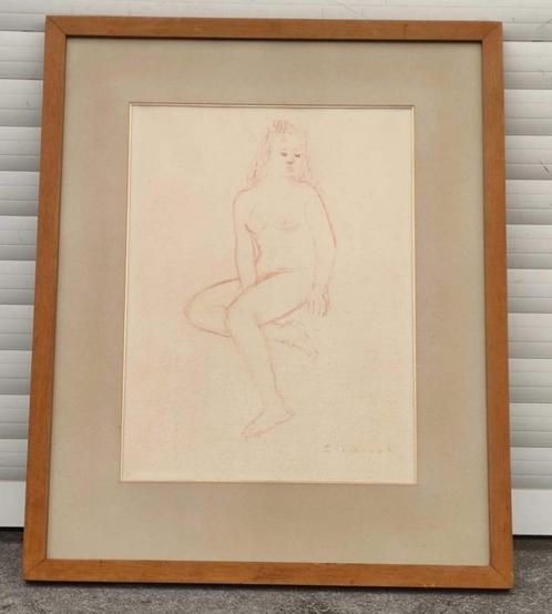 dessin sanguine femme nue signe rik slabbinck, Antiek en Kunst, Kunst | Tekeningen en Fotografie, Ophalen of Verzenden