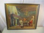 Mooi Oud Geschilderd Werk 'In de Huiskamer' - Gesigneerd, Antiek en Kunst, Ophalen of Verzenden
