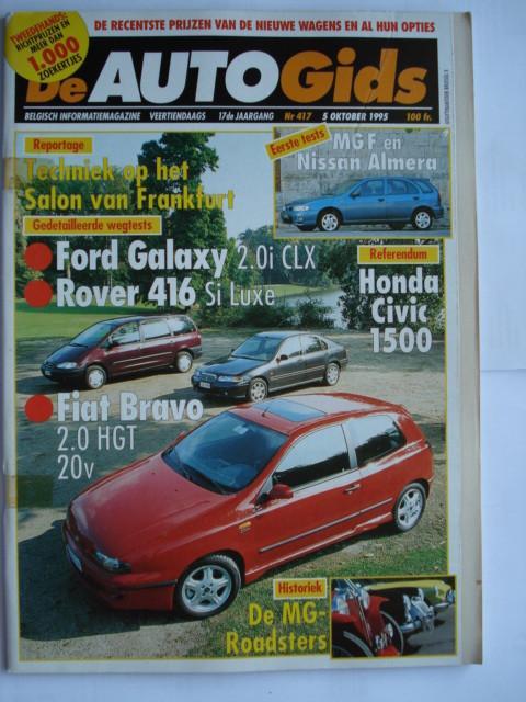 AutoGids 417 Fiat Bravo HGT 20v MG F Rover 400 Honda Civic, Boeken, Auto's | Folders en Tijdschriften, Gelezen, Algemeen, Verzenden