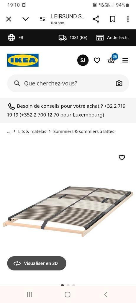 Sommier a lattes leirsund 80200 ikea, Huis en Inrichting, Slaapkamer | Matrassen en Bedbodems, Zo goed als nieuw, Bedbodem, Ophalen