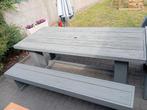 Zelfgemaakte tuintafel met 2 tuinbanken in steigerhouten, Tuin en Terras, Picknicktafels, Ophalen, Gebruikt, Rechthoekig, Hout
