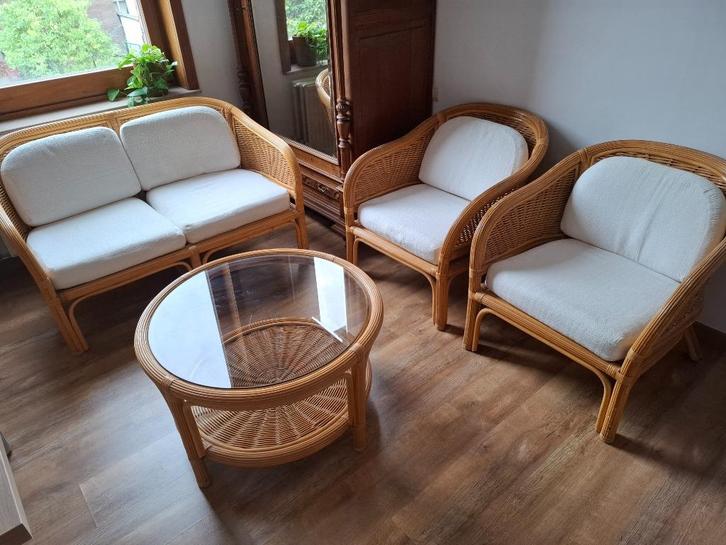Rieten Salon set, Huis en Inrichting, Zetels | Complete zithoeken, Zo goed als nieuw, Riet of Rotan, Ophalen