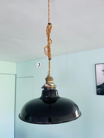 zwarte emaille vintage oude lampen, Huis en Inrichting, Ophalen, Zo goed als nieuw, Vintage, Minder dan 50 cm