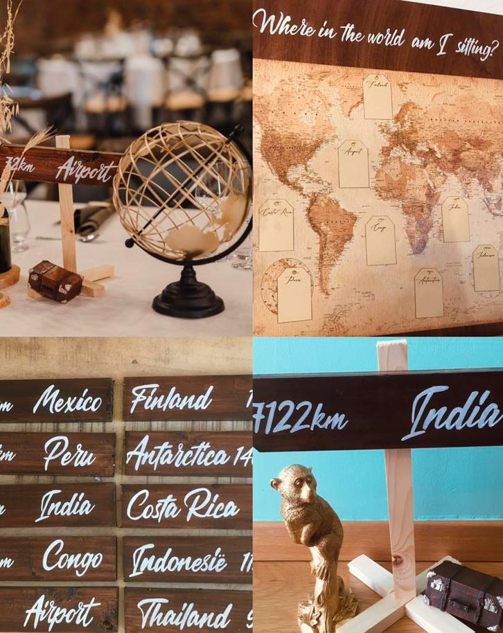 Trouw zitplan en 10x tafeldecoratie reizen/wereld, Kleding | Dames, Trouwkleding en Trouwaccessoires, Zo goed als nieuw, Ophalen