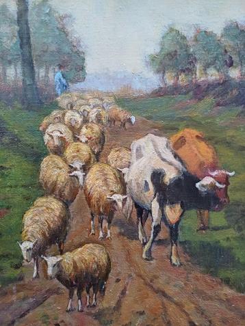 Schilderij in olieverf M.VAN DEN BEMPT "Koeien en schapen" beschikbaar voor biedingen